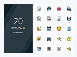 20 Miscellaneous line Filled icon for presentation vector
