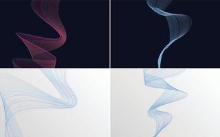 Set of 4 geometric wave pattern background Abstract waving line vector