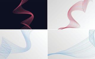 Set of 4 geometric wave pattern background Abstract waving line vector