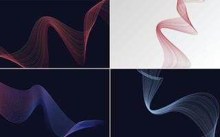 Set of 4 geometric wave pattern background Abstract waving line vector