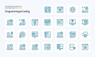 25 paquete de iconos azules de programación y codificación vector