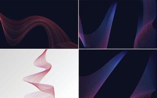 Set of 4 geometric wave pattern background Abstract waving line vector