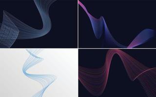 Set of 4 geometric wave pattern background Abstract waving line vector