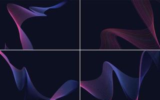 Set of 4 geometric wave pattern background Abstract waving line vector