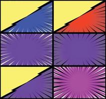 Comic book colorful frames background with halftone rays radial and dotted effects pop art style vector