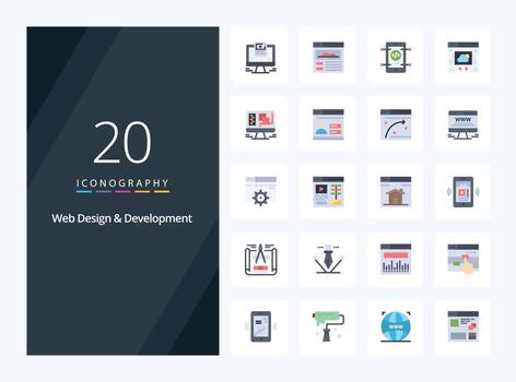 20 icono de color plano de diseño y desarrollo web para presentación vector