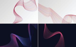 Set of 4 geometric wave pattern background Abstract waving line vector