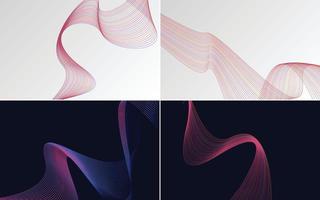 Set of 4 geometric wave pattern background Abstract waving line vector