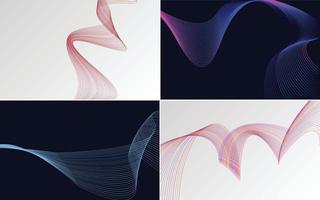 conjunto de 4 líneas de ondas abstractas de fondo de patrón de onda geométrica vector