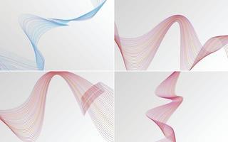 Set of 4 geometric wave pattern background Abstract waving line vector