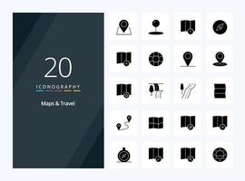 20 Maps  Travel Solid Glyph icon for presentation vector