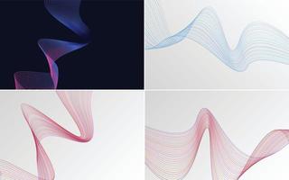 Set of 4 geometric wave pattern background Abstract waving line vector