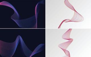 Set of 4 geometric wave pattern background Abstract waving line vector