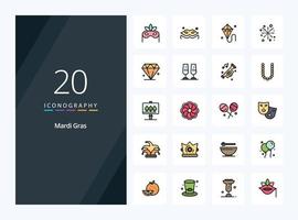 20 Mardi Gras line Filled icon for presentation vector