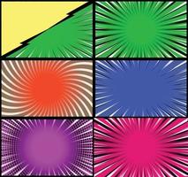 Comic book colorful frames background with halftone rays radial and dotted effects pop art style vector