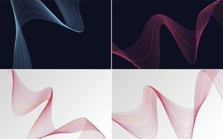 Set of 4 geometric wave pattern background Abstract waving line vector