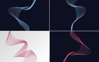 Set of 4 geometric wave pattern background Abstract waving line vector