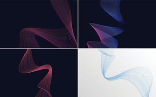 Set of 4 geometric wave pattern background Abstract waving line vector