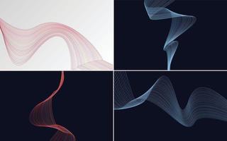 Set of 4 geometric wave pattern background Abstract waving line vector