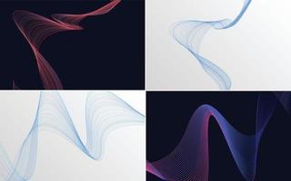 Set of 4 geometric wave pattern background Abstract waving line vector