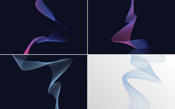Set of 4 geometric wave pattern background Abstract waving line vector