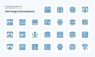 25 paquete de iconos azules de diseño y desarrollo web vector