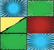 Comic book colorful frames background with halftone rays radial and dotted effects pop art style vector