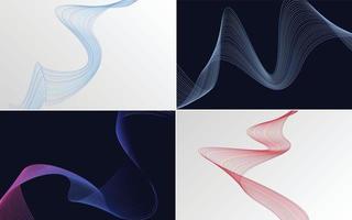 Set of 4 geometric wave pattern background Abstract waving line vector