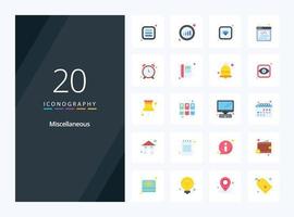 20 icono de color plano misceláneo para presentación vector