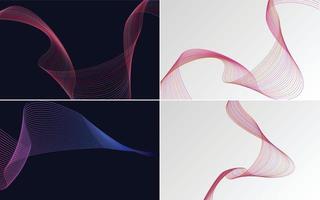 Set of 4 geometric wave pattern background Abstract waving line vector