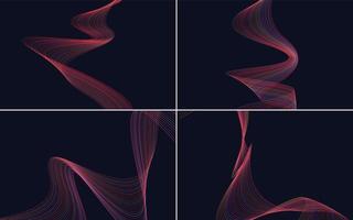 Set of 4 geometric wave pattern background Abstract waving line vector