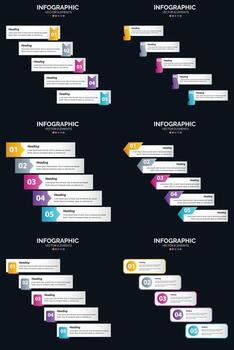 Vector 6 Infographics Pack Presentation slide template 5 Steps cycle diagrams and timelines