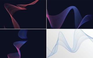 Set of 4 geometric wave pattern background Abstract waving line vector