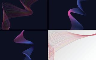 conjunto de 4 líneas de ondas abstractas de fondo de patrón de onda geométrica vector