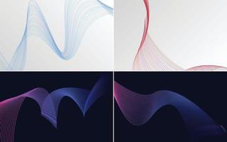 Set of 4 geometric wave pattern background Abstract waving line vector