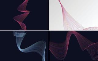 Set of 4 geometric wave pattern background Abstract waving line vector