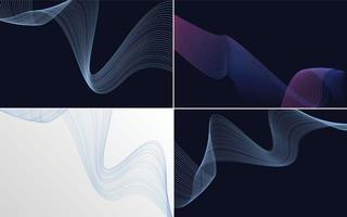 Set of 4 geometric wave pattern background Abstract waving line vector