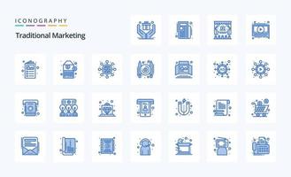 paquete de 25 iconos azules de marketing tradicional vector