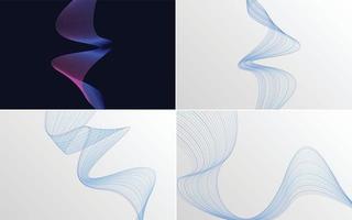 Set of 4 geometric wave pattern background Abstract waving line vector