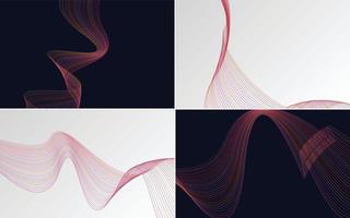 Set of 4 geometric wave pattern background Abstract waving line vector