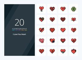 20 Heart line Filled icon for presentation vector