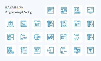 25 paquete de iconos azules de programación y codificación vector