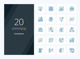 20 icono de color azul coronavirus para presentación vector