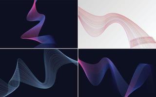 Set of 4 geometric wave pattern background Abstract waving line vector