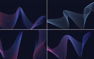 Set of 4 geometric wave pattern background Abstract waving line vector