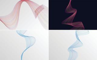 Set of 4 geometric wave pattern background Abstract waving line vector