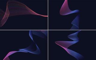 Set of 4 geometric wave pattern background Abstract waving line vector