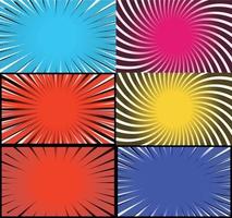 Comic book colorful frames background with halftone rays radial and dotted effects pop art style vector