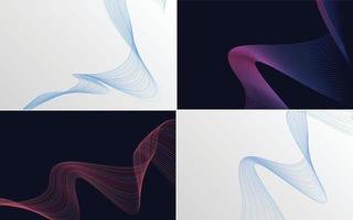 Set of 4 geometric wave pattern background Abstract waving line vector