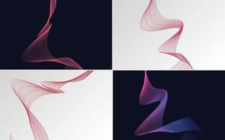 Set of 4 geometric wave pattern background Abstract waving line vector